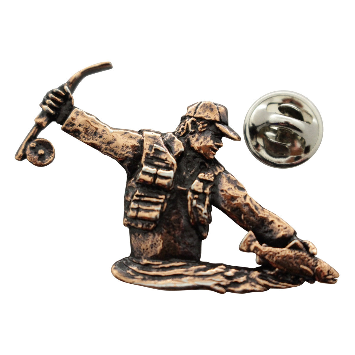 Fly Fisherman Pin ~ Antiqued Copper ~ Lapel Pin ~ Sarah's Treats & Treasures